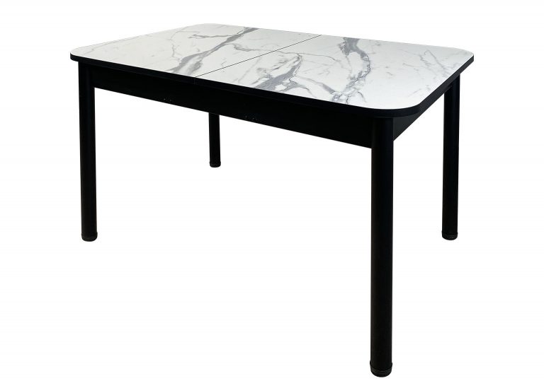 Стол Премьер раздвижной 170 x 90 (+50) см / Прямоугольный / Пластик Мрамор белый / Опора 4 Чёрная РУСТ